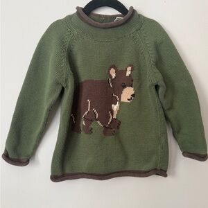 L.L.Bean Toddler Sweater 3T Bear Knit Green Cotton Pullover